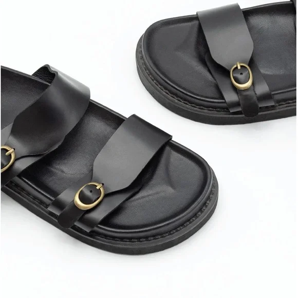 Anthropologie Amalfi Black Leather Sandal Ladies Size 41 - Picture 4 of 8